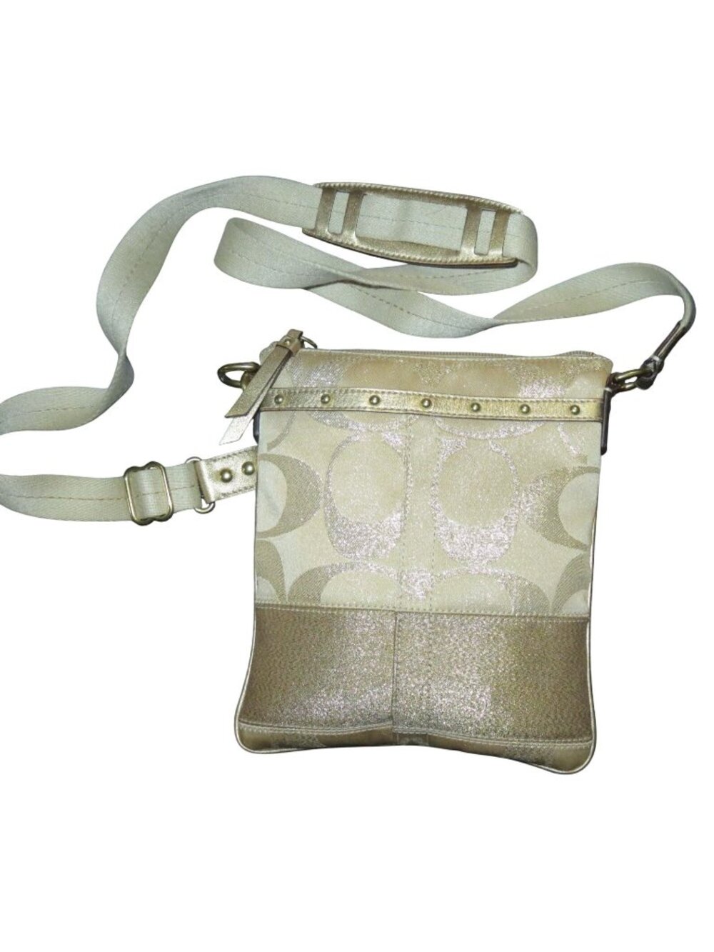 Coach 2008 Cursive Creed Shimmer Gold Studs Swingpack Crossbody Limited Edition - Picture 1 of 13